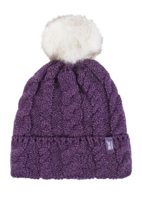 Women's 1 Pack Heat Holders Heat Weaver Cable Knit Pom Pom Hat