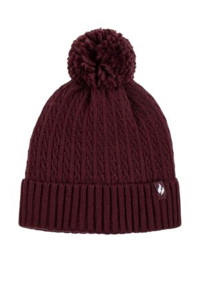 Women's 1 Pack Heat Holders Ellery Cable Turnover Cuff Pom Pom Hat Wine One Size