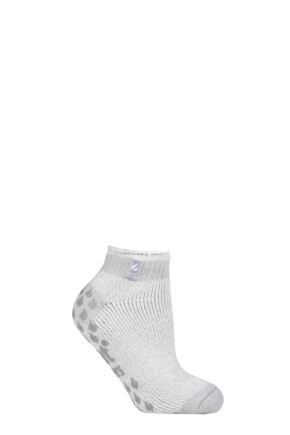 Women's 1 Pair SOCKSHOP Heat Holders 2.3 TOG Patterned and Striped Ankle Slipper Socks Pisa Silver Grey 4-8 Ladies