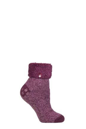 Women's 1 Pair Heat Holders Lounge Feather Turn Over Cuff Socks Queenstown Plain Rose Mauve 4-8 Ladies