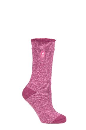 Women's 1 Pair SOCKSHOP Heat Holders 2.3 TOG Patterned Thermal Socks Lisbon Heel & Toe Muted Pink 4-8 Ladies