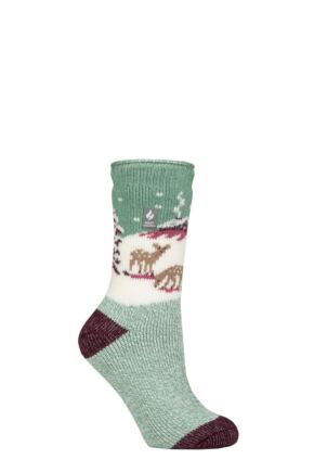 Women's 1 Pair SOCKSHOP Heat Holders 2.3 TOG Patterned Thermal Socks Fawn Landscape Sage Green 4-8