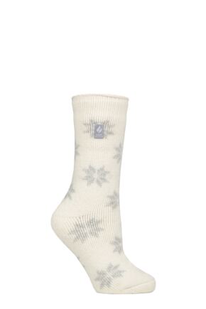 Women's 1 Pair SOCKSHOP Heat Holders 2.3 TOG Patterned Thermal Socks Bold Snowflake Cream 4-8