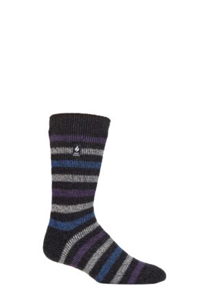 Mens 1 Pair SOCKSHOP Heat Holders 2.3 TOG Patterned and Plain Thermal Socks Dublin Medium Stripe Charcoal 6-11 Mens