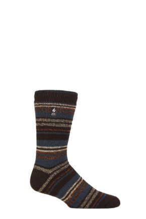 Mens 1 Pair SOCKSHOP Heat Holders 2.3 TOG Patterned and Plain Thermal Socks Leavenworth Earth Brown / Auburn 6-11