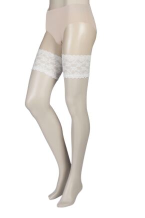 Women's 1 Pair Charnos 10 Denier Bridal Lace Top Hold Ups Ivory S