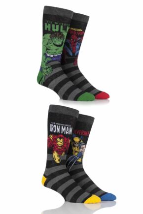 Mens SOCKSHOP Marvel Comics Mix Hulk, Spider-Man, Iron Man and Wolverine Socks