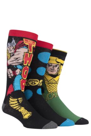 Mens 3 Pair SOCKSHOP Marvel Thor and Loki Cotton Socks