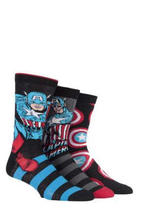 Mens 3 Pair SOCKSHOP Marvel Captain America Mix Cotton Socks