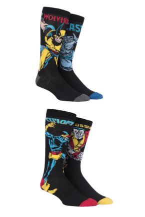 Mens 4 Pair SOCKSHOP Marvel X-Men Wolverine, Beast, Cyclops and Colossus Cotton Socks