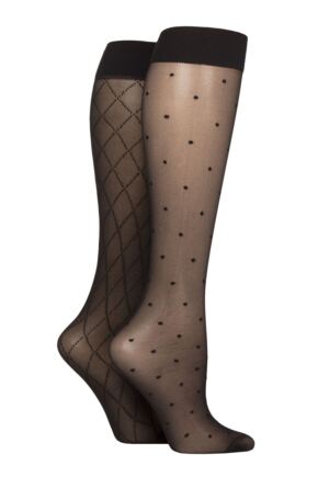 Women's 2 Pair Charnos Spot and Diamond Knee Highs