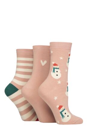 Women's 3 Pair Caroline Gardner Christmas Patterned Cotton Socks