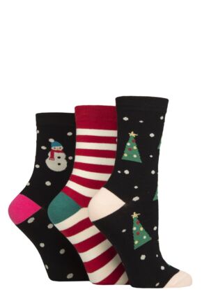 Women's 3 Pair Caroline Gardner Christmas Patterned Cotton Socks