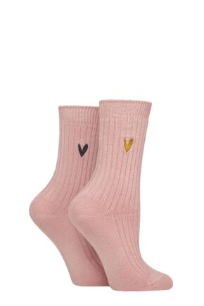 Women's 2 Pair Caroline Gardner Bamboo Ribbed Light Weight Boot Socks Pink Gold / Charcoal 4-8 Women's