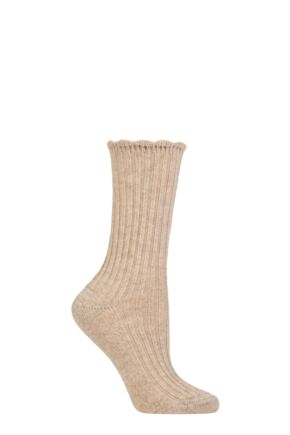 Women's 1 Pair Charnos Rib Scallop Top Cosy Wool Socks