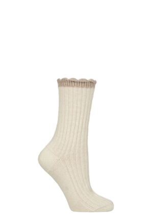 Women's 1 Pair Charnos Cashmere Scallop Top Ribbed Socks