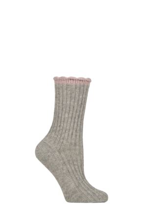 Women's 1 Pair Charnos Cashmere Scallop Top Ribbed Socks