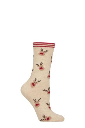 Women's 1 Pair Charnos Christmas Design Cotton Socks Reindeer One Size