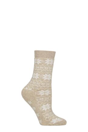 Women's 1 Pair Charnos Christmas Design Slipper Socks Beige Fairisle One Size