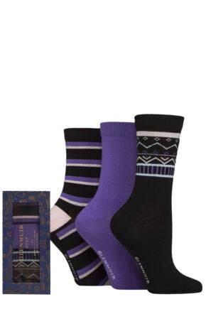 Women's 3 Pair Glenmuir Bamboo Patterned Socks in Christmas Gift Box