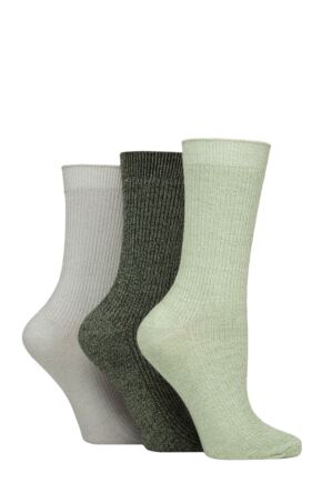 Women's 3 Pair Glenmuir Bamboo Leisure Socks Green / Light Grey 4-8 Women's