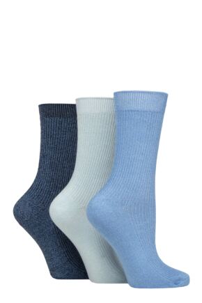 Women's 3 Pair Glenmuir Bamboo Leisure Socks Blues 4-8 Women's