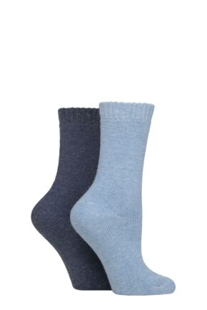 Women's 2 Pair Glenmuir Fully Cushioned Thermal Boot Socks Light Blue 4-8 Women's