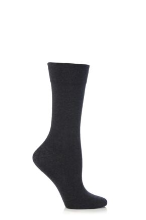 Women's 1 Pair Falke Sensitive London Left And Right Comfort Cuff Cotton Socks Anthracite Melange 35-38