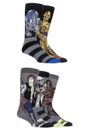 Mens 5 Pair SOCKSHOP Disney Star Wars Heroes Yoda, Chewbacca, C-3P0, R2-D2 and Han Solo Socks