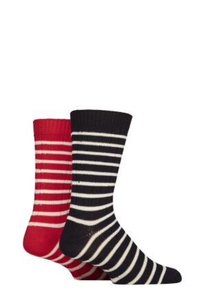 Mens 2 Pair Glenmuir Bamboo Light Boot Socks Navy / Red Cream Stripes 7-11 Mens