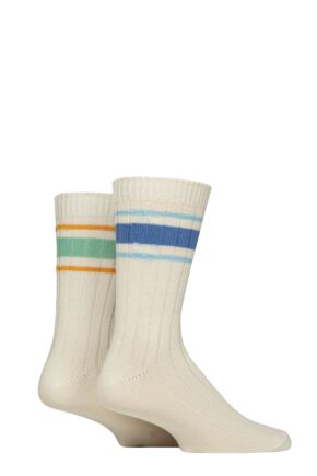 Mens 2 Pair Glenmuir Bamboo Light Boot Socks Cream Blue / Green 7-11 Mens