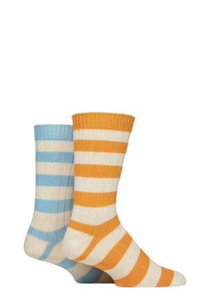 Mens 2 Pair Glenmuir Bamboo Light Boot Socks Cream Orange / Blue 7-11 Mens