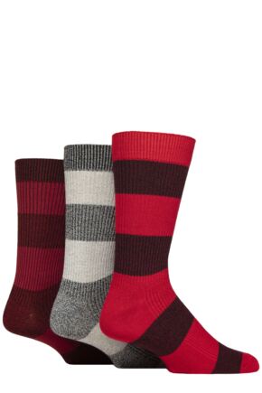 Mens 3 Pair Glenmuir Bamboo Leisure Socks Block Stripes Red 7-11 Mens