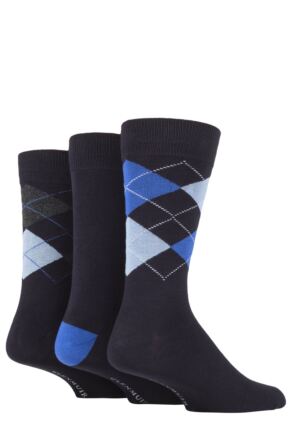 Mens 3 Pair Glenmuir Classic Bamboo Argyle Socks