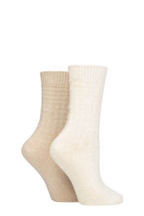 Women's 2 Pack Pringle Cashmere and Merino Wool Blend Luxury Socks Basket Knit Snow / Beige 4-8