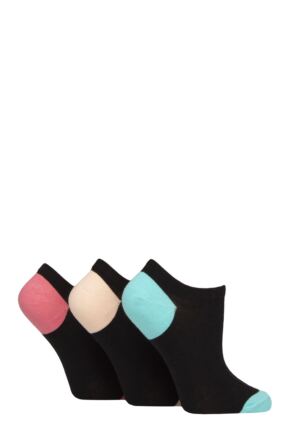 Women's 3 Pair Pringle Plain and Patterned Cotton Trainer Socks Black Turquoise / Peach 4-8 Women's