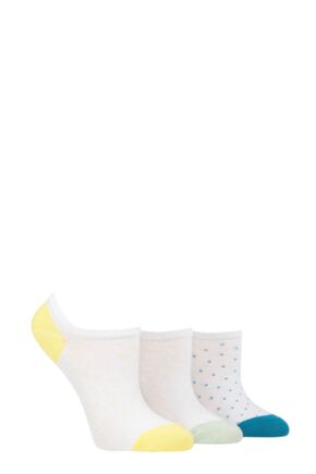 Women's 3 Pair Pringle Plain and Patterned Cotton Trainer Socks Yellow / Mint / Blue Dots 4-8 Ladies