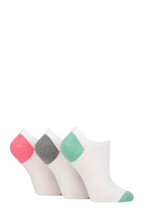 Women's 3 Pair Pringle Plain and Patterned Cotton Trainer Socks White Grey / Mint / Pink Heel & Toe 4-8 Ladies