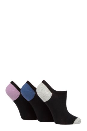 Women's 3 Pair Pringle Plain and Patterned Cotton Trainer Socks Black Grey / Navy / Purple Heel & Toe 4-8 Ladies