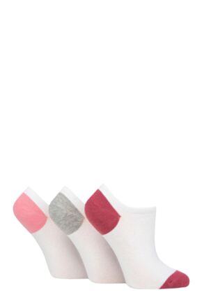 Women's 3 Pair Pringle Plain and Patterned Cotton Trainer Socks White / Pink / Grey Heel & Toe 4-8 Ladies