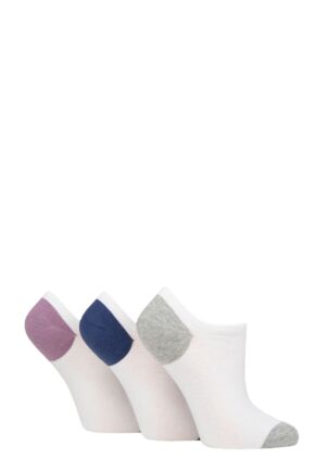 Women's 3 Pair Pringle Plain and Patterned Cotton Trainer Socks White Purple / Blue / Grey Heel & Toe 4-8 Ladies