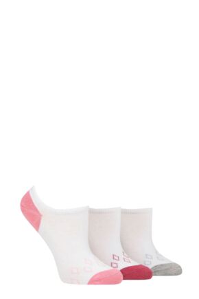 Women's 3 Pair Pringle Plain and Patterned Cotton Trainer Socks White Pink / Grey Diamonds 4-8 Ladies