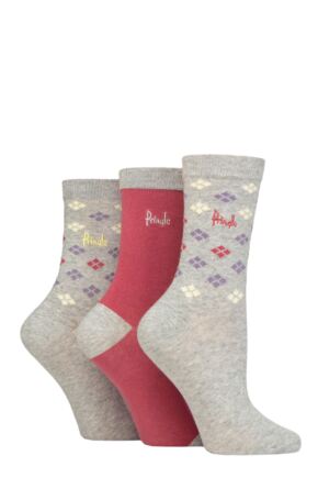 Women's 3 Pair Pringle Patterned Cotton and Recycled Polyester Socks Scatter Diamond Light Grey 4-8 Ladies