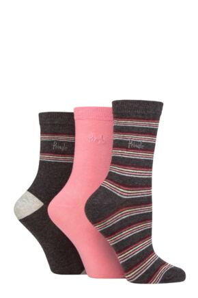 Women's 3 Pair Pringle Patterned Cotton and Recycled Polyester Socks Multi Colour Stripes Charcoal 4-8 Ladies