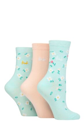 Women's 3 Pair Pringle Patterned Cotton and Recycled Polyester Socks Floral Mint 4-8