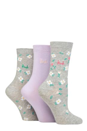 Women's 3 Pair Pringle Patterned Cotton and Recycled Polyester Socks Floral Light Grey 4-8