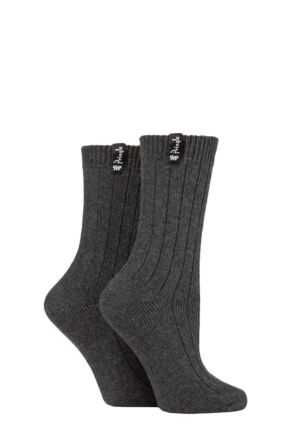 Women's 2 Pair Pringle Classic Boot Socks Charcoal UK 4-8