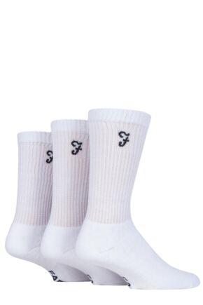 Mens 3 Pair Farah Classic Leisure Sports Socks White 6-11 Mens