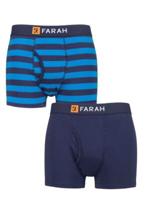 Mens 2 Pack Farah Plain and Striped Cotton Classic Keyhole Trunks