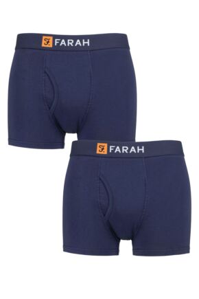 Mens 2 Pack Farah Plain and Striped Cotton Classic Keyhole Trunks Navy / Navy L